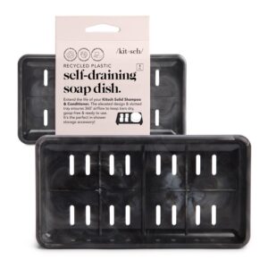 Kitsch Soap Dish for Shower - Self Draining Bar Soap Holder for Shower Recycled Plastic Soap Saver for All Soap Sizes | Soap Dishes for Bar Soap | Soap Tray for Bathrooms, Black