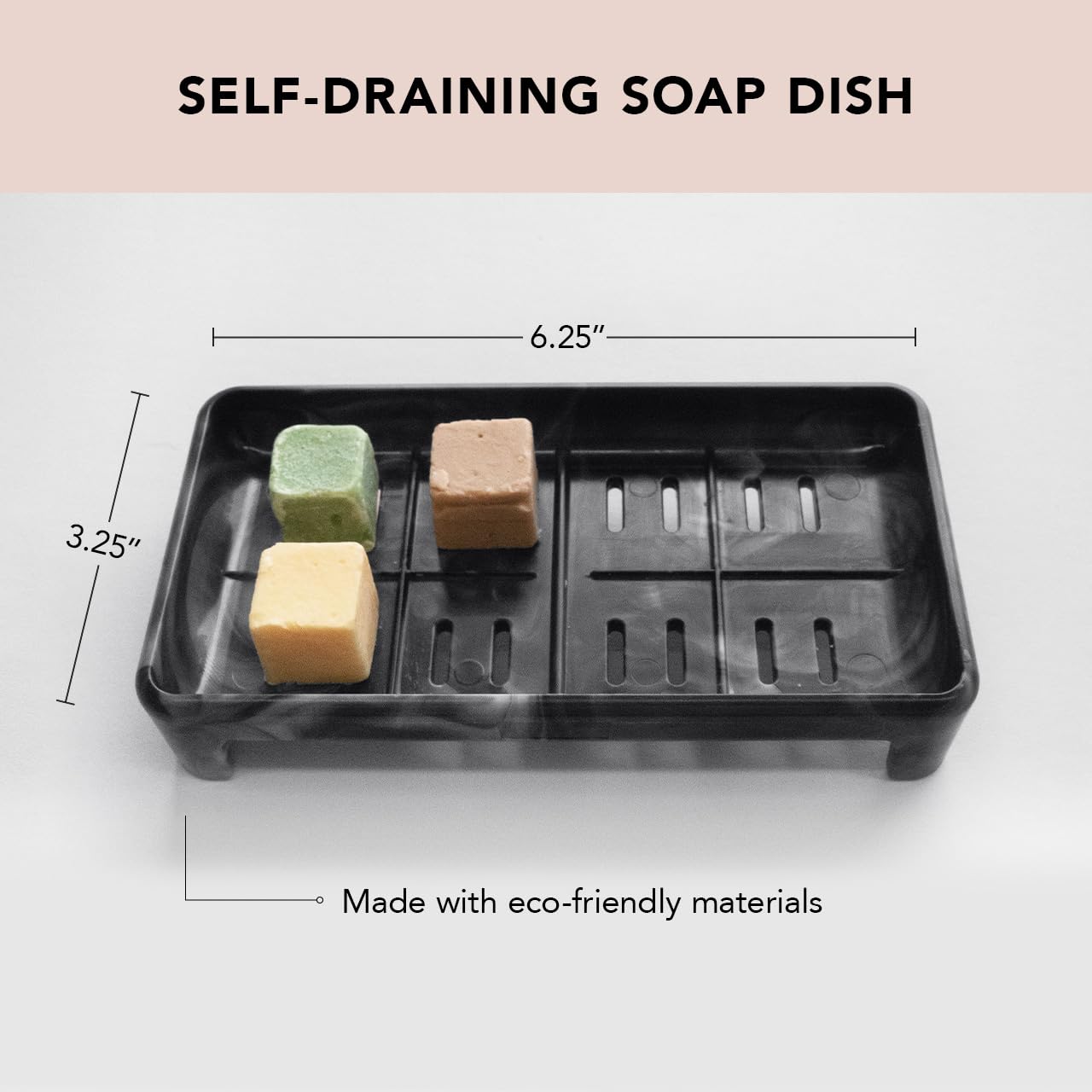 Kitsch Soap Dish for Shower - Self Draining Bar Soap Holder for Shower Recycled Plastic Soap Saver for All Soap Sizes | Soap Dishes for Bar Soap | Soap Tray for Bathrooms, Black