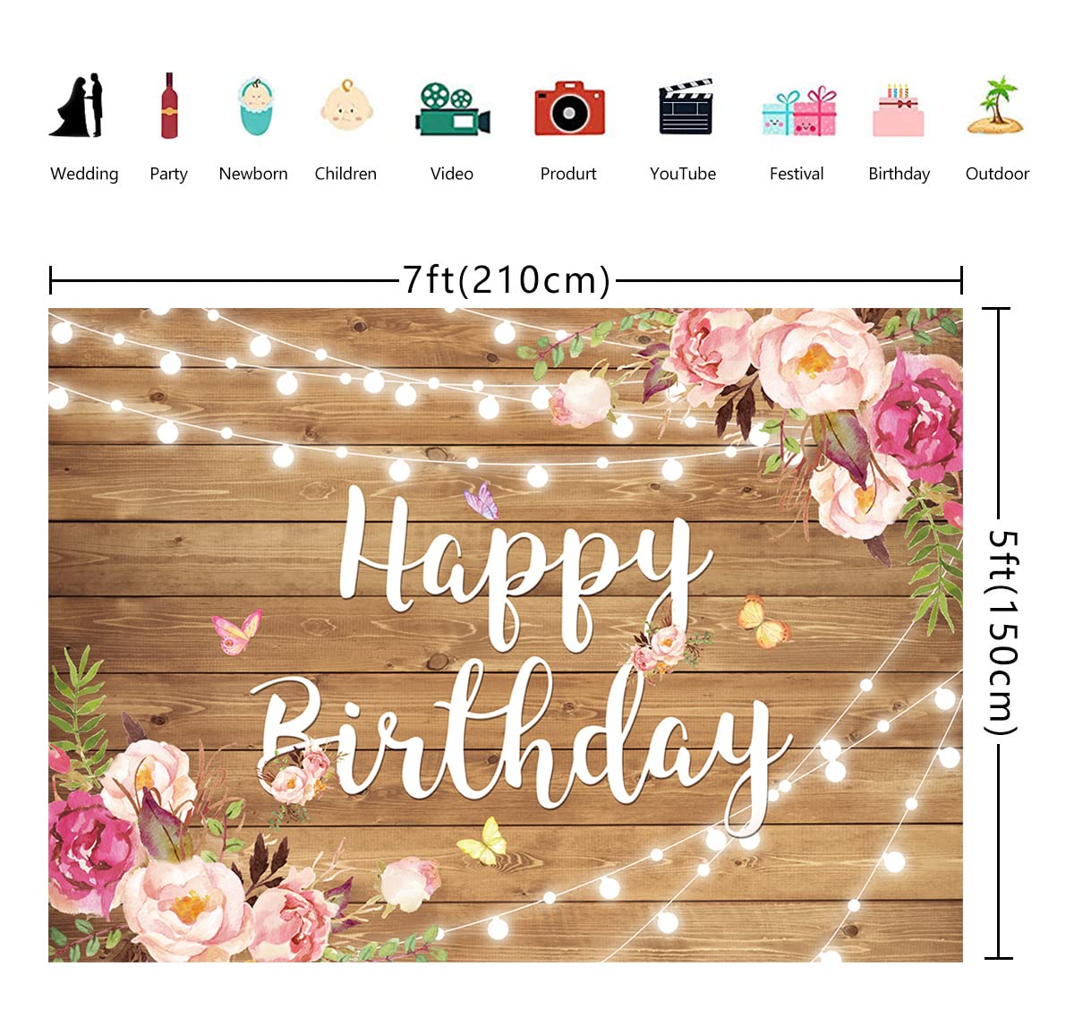 Rustic Wood Floral Birthday Backdrop Spring Flower Wood Glitter Happy Birthday Photography Background for Women Photo Booth Props Kids Adult Birthday Wedding Party Cake Table Decoration