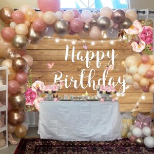 Rustic Wood Floral Birthday Backdrop Spring Flower Wood Glitter Happy Birthday Photography Background for Women Photo Booth Props Kids Adult Birthday Wedding Party Cake Table Decoration