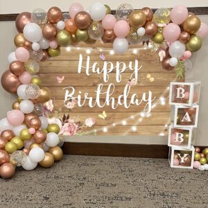 Rustic Wood Floral Birthday Backdrop Spring Flower Wood Glitter Happy Birthday Photography Background for Women Photo Booth Props Kids Adult Birthday Wedding Party Cake Table Decoration