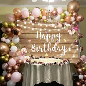 Rustic Wood Floral Birthday Backdrop Spring Flower Wood Glitter Happy Birthday Photography Background for Women Photo Booth Props Kids Adult Birthday Wedding Party Cake Table Decoration