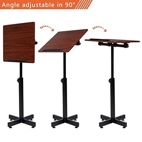 Bonnlo Classic Lectern Podium Stand, Height Adjustable Church Classroom Lecture, Portable Presentation Concert Podium, Multi-Function Reading or Laptop Desk with Edge Stopper, Brown (Brown)