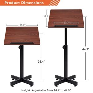 Bonnlo Classic Lectern Podium Stand, Height Adjustable Church Classroom Lecture, Portable Presentation Concert Podium, Multi-Function Reading or Laptop Desk with Edge Stopper, Brown (Brown)