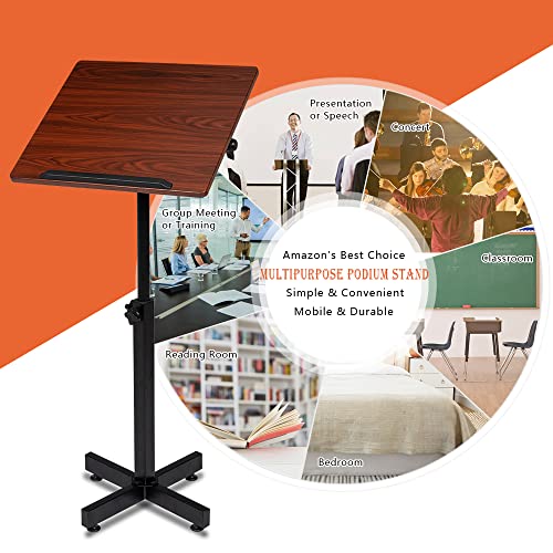 Bonnlo Classic Lectern Podium Stand, Height Adjustable Church Classroom Lecture, Portable Presentation Concert Podium, Multi-Function Reading or Laptop Desk with Edge Stopper, Brown (Brown)