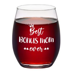 dazlute bonus mom gifts, best bonus mom ever wine glass, mother’s day gifts, birthday gifts, christmas present for bonus mom, mother-in-law, step mother, stepmom from daughter in law, 15oz