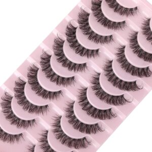 wiwoseo eyelashes clear band natural wispy fluffy lashes natural look russian strip lashes 3d effect 16mm cat eye lashes that look like extensions false lashes 10 pairs pack