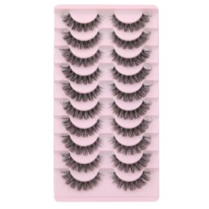 wiwoseo Eyelashes Clear Band Natural Wispy Fluffy Lashes Natural Look Russian Strip Lashes 3D Effect 16MM Cat Eye Lashes that Look Like Extensions False Lashes 10 Pairs Pack