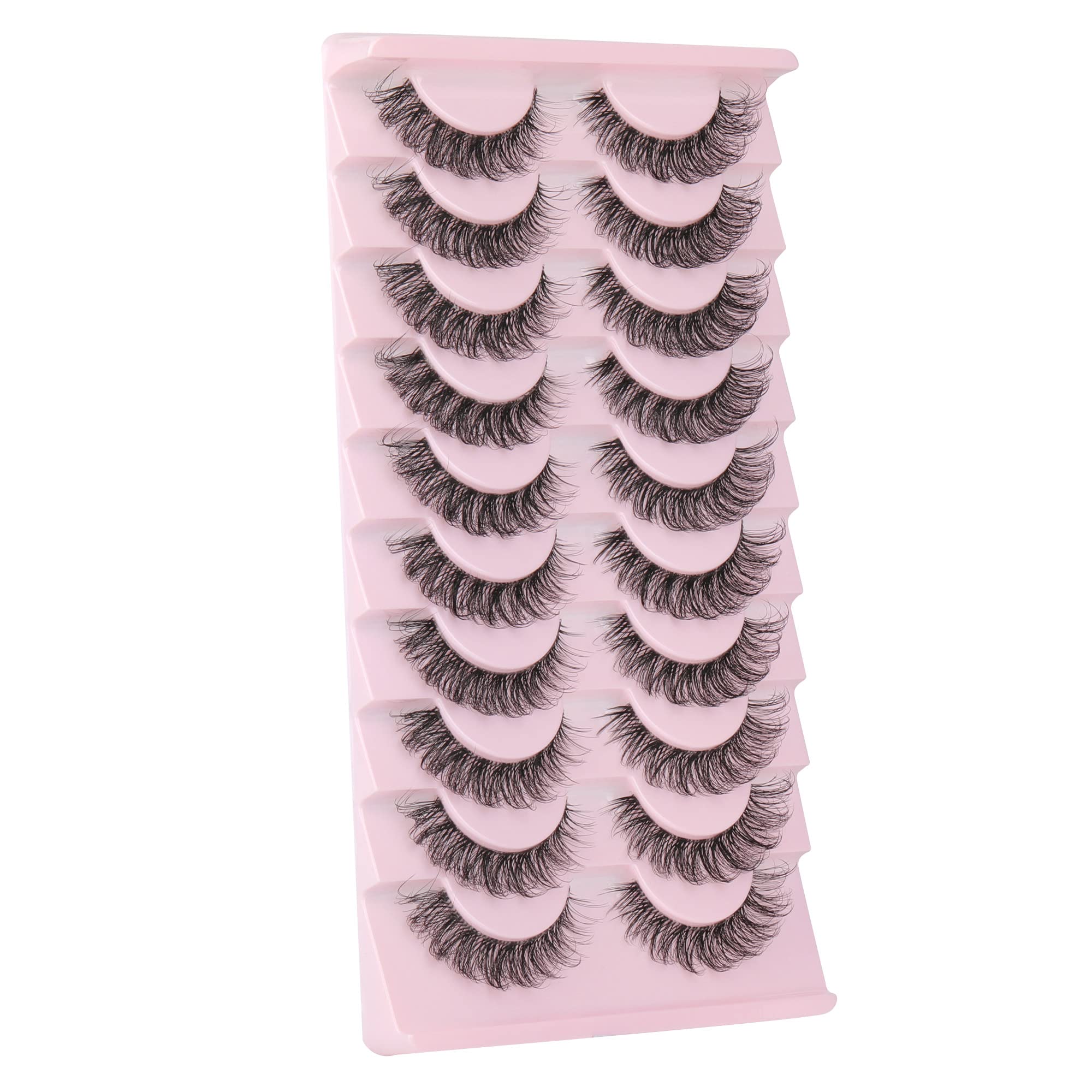 wiwoseo Eyelashes Clear Band Natural Wispy Fluffy Lashes Natural Look Russian Strip Lashes 3D Effect 16MM Cat Eye Lashes that Look Like Extensions False Lashes 10 Pairs Pack