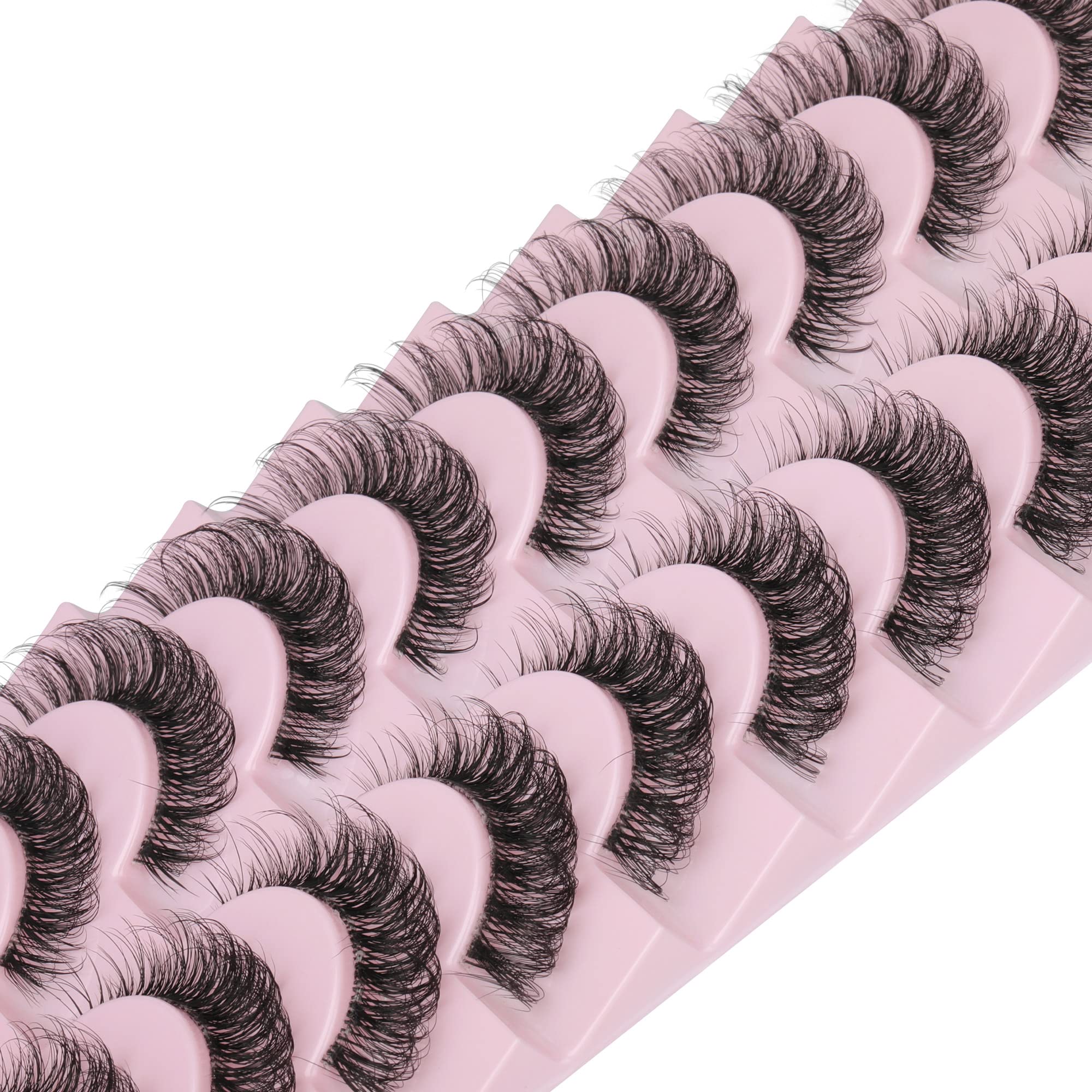 wiwoseo Eyelashes Clear Band Natural Wispy Fluffy Lashes Natural Look Russian Strip Lashes 3D Effect 16MM Cat Eye Lashes that Look Like Extensions False Lashes 10 Pairs Pack