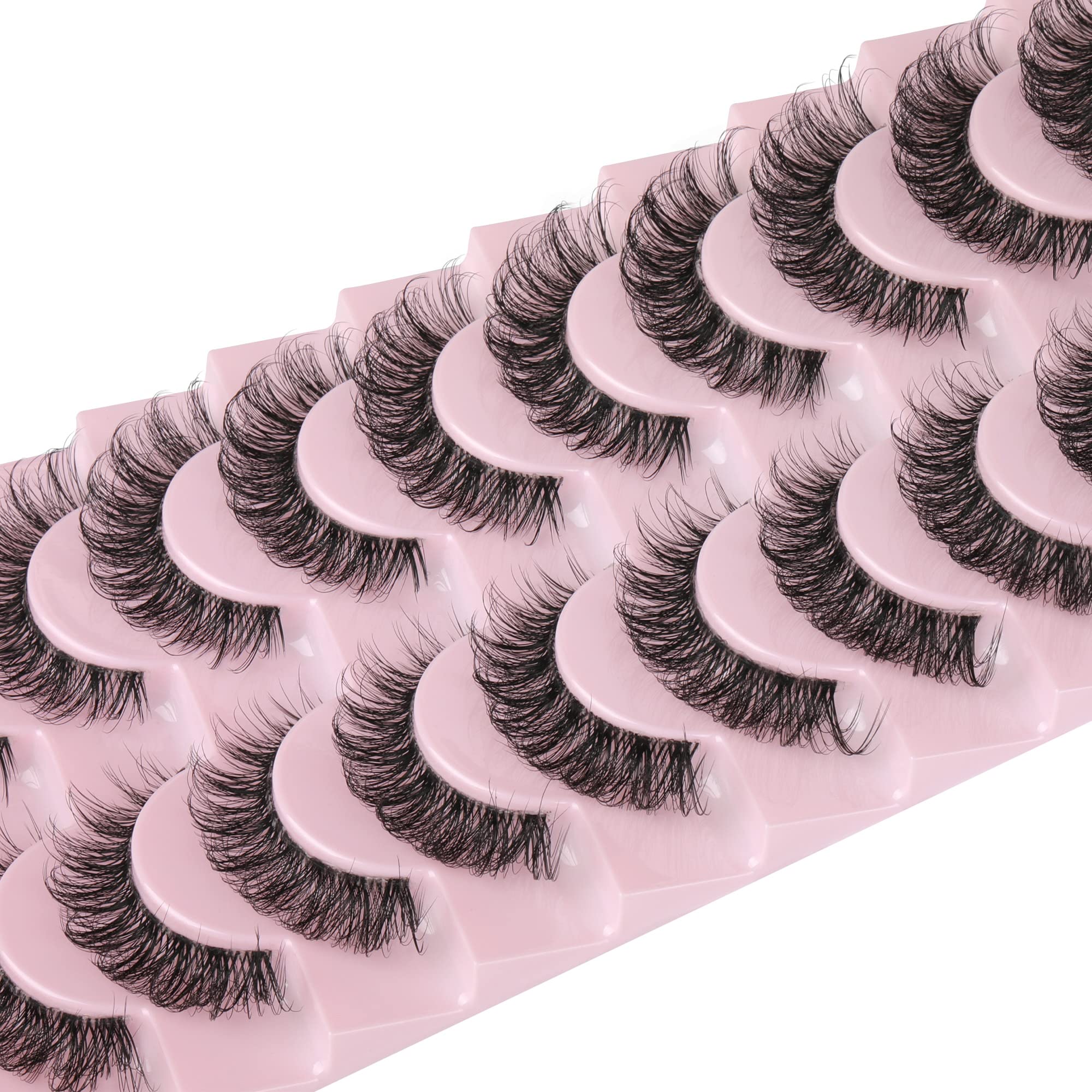 wiwoseo Eyelashes Clear Band Natural Wispy Fluffy Lashes Natural Look Russian Strip Lashes 3D Effect 16MM Cat Eye Lashes that Look Like Extensions False Lashes 10 Pairs Pack