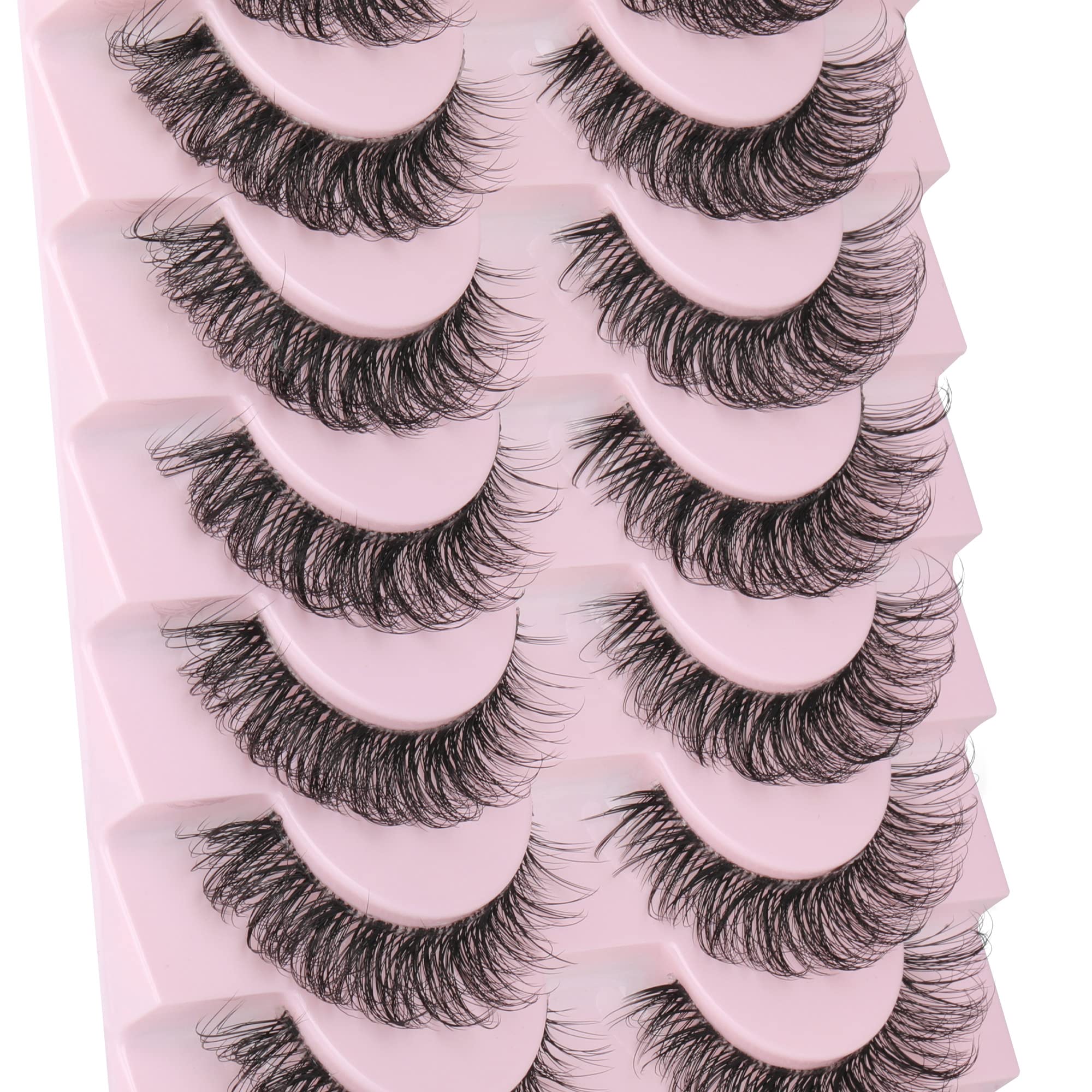 wiwoseo Eyelashes Clear Band Natural Wispy Fluffy Lashes Natural Look Russian Strip Lashes 3D Effect 16MM Cat Eye Lashes that Look Like Extensions False Lashes 10 Pairs Pack