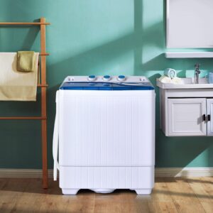 COSTWAY Portable Washing Machine, 2-in-1 Twin Tub 26lbs Capacity Washer(18lbs) and Spinner(8lbs) with Control Knobs, Timer Function, Drain Pump, Compact Laundry Washer for Home Apartment RV, Blue