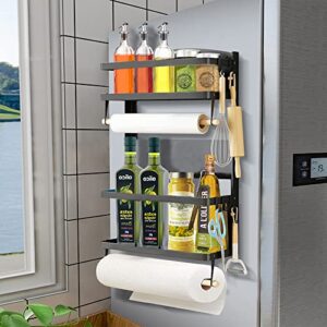 couah foldable refrigerator organizer magnetic fridge spice rack paper towel holder multi-purpose kitchen storage shelf rustproof spice jars holder, black