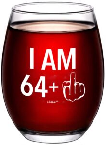 65th birthday gifts wine glass men women | 1959 birthday gift for man woman turning 65 | funny 65 th party supplies decorations ideas | sixty five year old bday | 65 middle finger gag wine presents