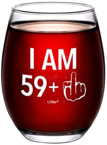 60th birthday gifts wine glass men women | 1964 birthday gift for man woman turning 60 | funny 60 th party supplies decorations ideas | sixty year old bday | 60 middle finger gag wine presents