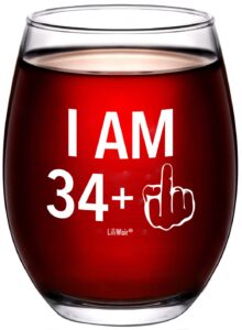 35th birthday gifts wine glass men women | 1989 birthday gift for man woman turning 35 | funny 35 th party supplies decorations ideas | thirty five year old bday | 35 middle finger gag wine presents