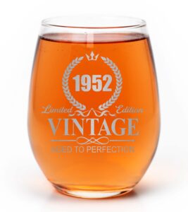 promotion & beyond vintage 1952 stemless wine glass - funny 70th birthday gift for moms grandmas stepmoms aunts sisters wife friends from daughter son grandchildren husband friends