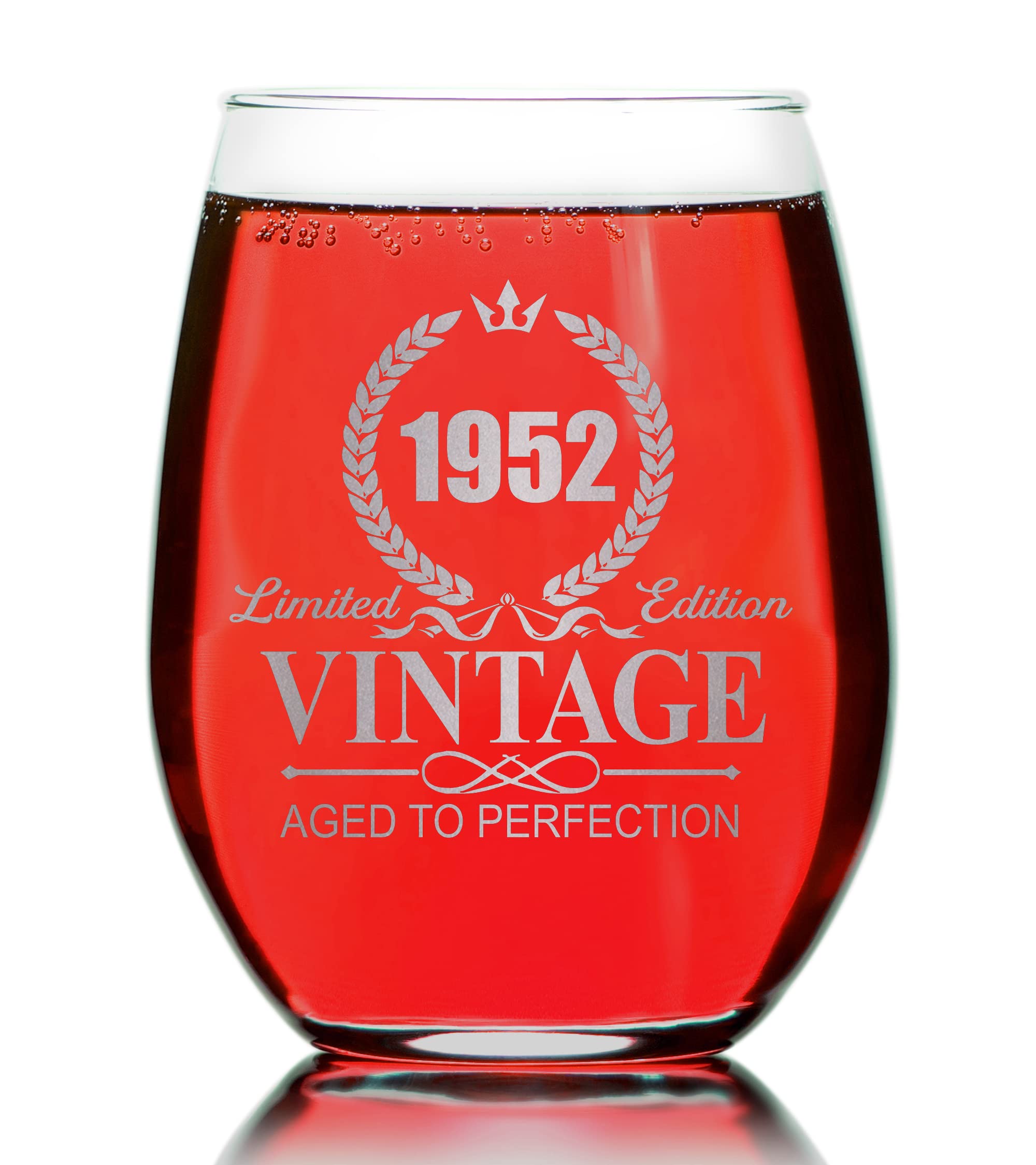 Promotion & Beyond Vintage 1952 Stemless Wine Glass - Funny 70th Birthday Gift For Moms Grandmas Stepmoms Aunts Sisters Wife Friends From Daughter Son Grandchildren Husband Friends