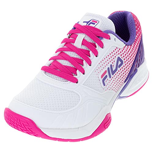 Fila Women’s Volley Zone Pickleball Shoes, White/Pink Glo/Electric Purple (US Women's Size 8.5)