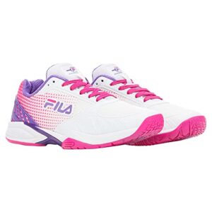 Fila Women’s Volley Zone Pickleball Shoes, White/Pink Glo/Electric Purple (US Women's Size 8.5)