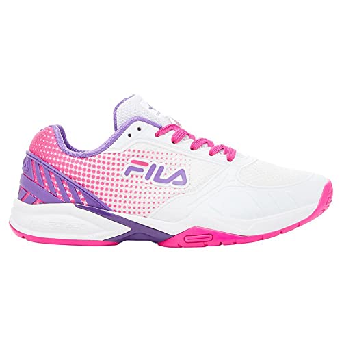 Fila Women’s Volley Zone Pickleball Shoes, White/Pink Glo/Electric Purple (US Women's Size 8.5)