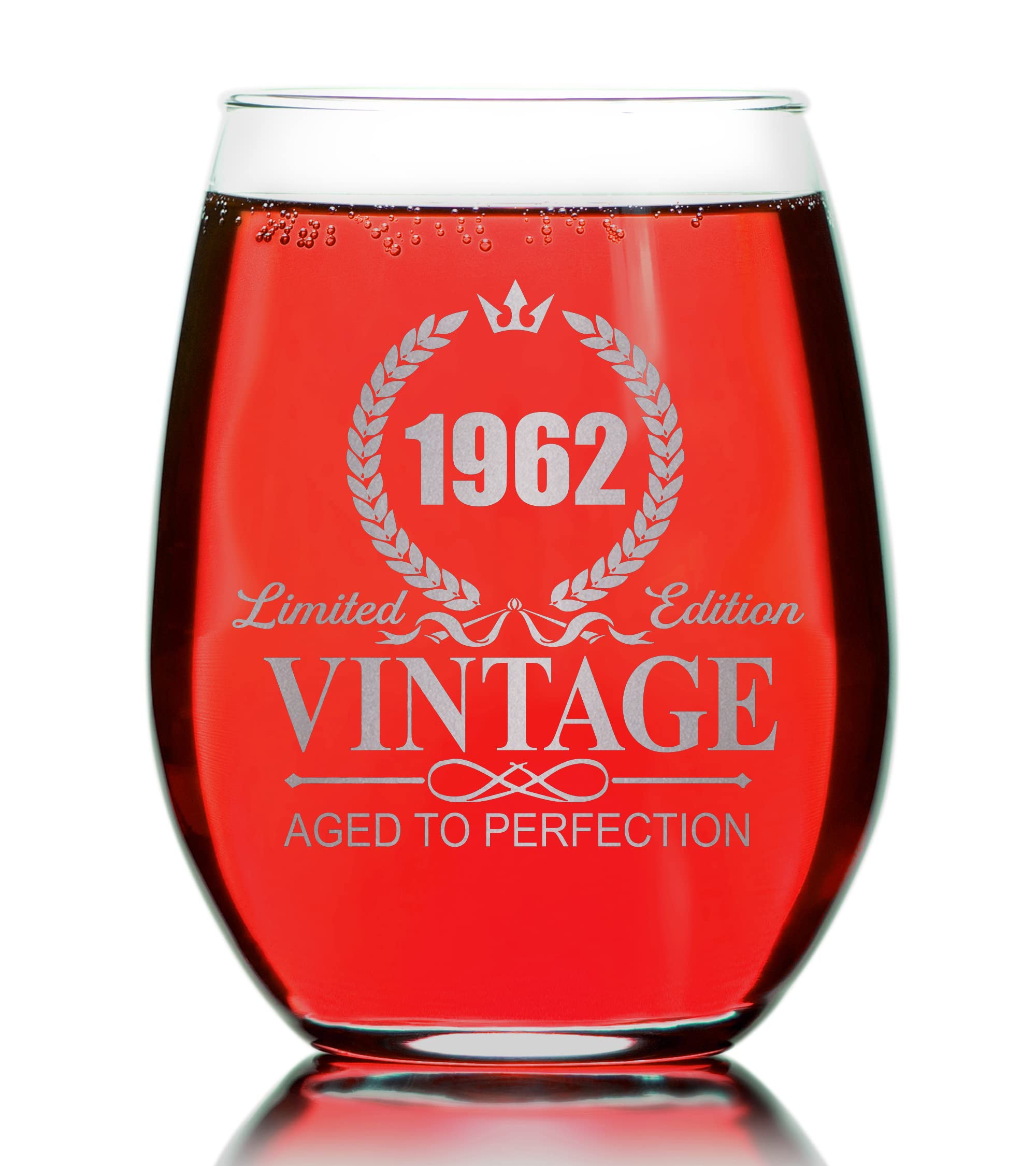 Vintage 1962 Stemless Wine Glass - Funny 60th Birthday Gift For Moms Grandmas Stepmoms Aunts Sisters Girlfriends Wife Friends From Daughter Son Grandchildren Husband Boyfriend Friends