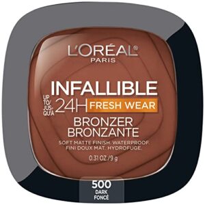 l'oreal paris infallible up to 24h fresh wear soft matte longwear bronzer. waterproof, heatproof, transfer, humidity and sweatproof, dark, 0.31 oz