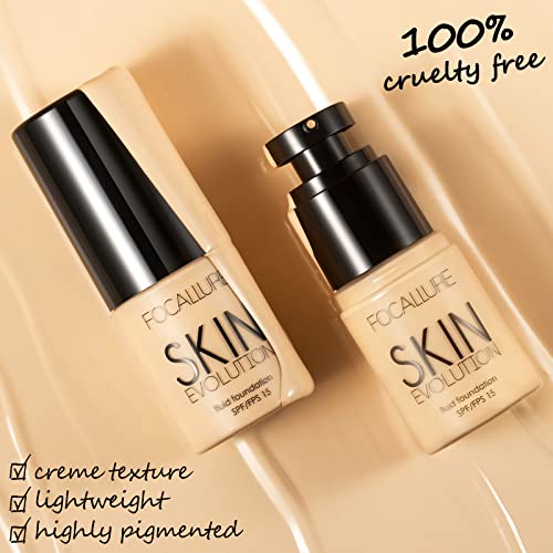 FOCALLURE 2 Pcs Liquid Foundation, Skin Evolution Foundation + Concealer, Full Coverage Foundation Makeup, Durable, Waterproof, Oil-Control, Hides Wrinkles & Lines, Warm Ivory