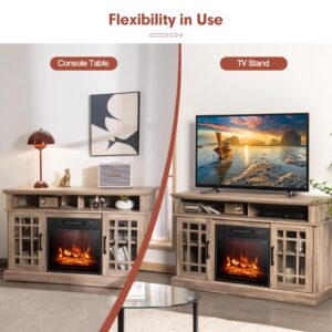 Happygrill 48 inch Electric Fireplace TV Stand with Remote Control, TV Stand with Fireplace Heater, Multifunctional Console Table with Storage Cabinets