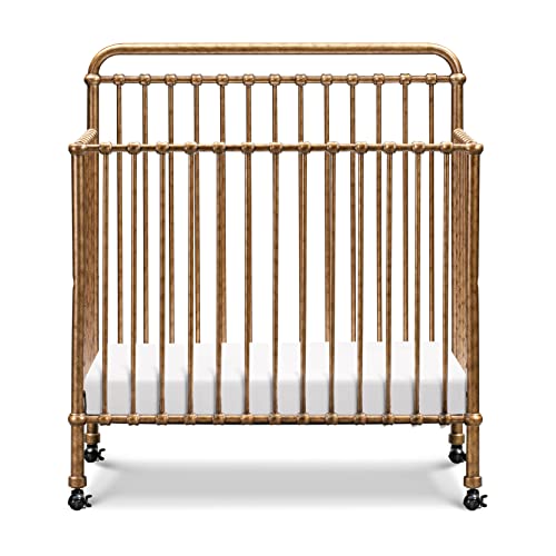 NAMESAKE Winston 4-in-1 Convertible Mini Metal Crib in Vintage Gold, Greenguard Gold Certified