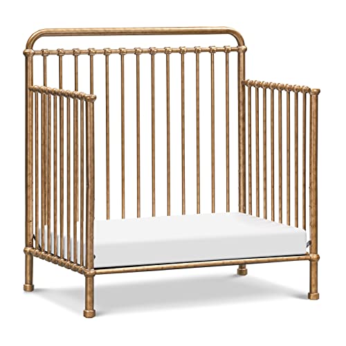 NAMESAKE Winston 4-in-1 Convertible Mini Metal Crib in Vintage Gold, Greenguard Gold Certified