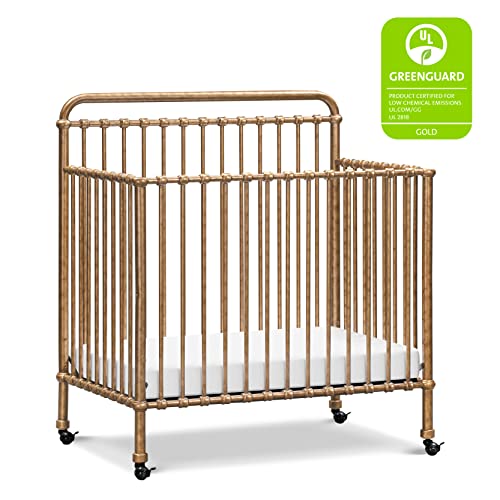 NAMESAKE Winston 4-in-1 Convertible Mini Metal Crib in Vintage Gold, Greenguard Gold Certified