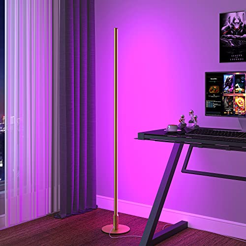 EDISHINE Modern LED Corner Floor Lamp with Smart App & Remote Control, Minimalist Dimmable Light Compatible with Alexa, Google Home, 57.5" Tall Lamp for Living Room, Bedroom (Gold)