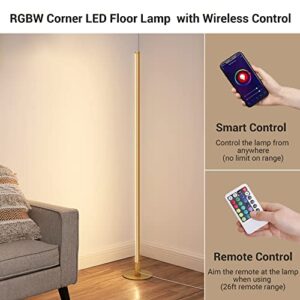 EDISHINE Modern LED Corner Floor Lamp with Smart App & Remote Control, Minimalist Dimmable Light Compatible with Alexa, Google Home, 57.5" Tall Lamp for Living Room, Bedroom (Gold)