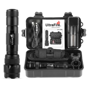 ultrafire wf-502b led tactical flashlight, 5 modes 1000 high lumens flashlight torch with duty belt flashlight holster, ufb26, bicycle mount, usb charger