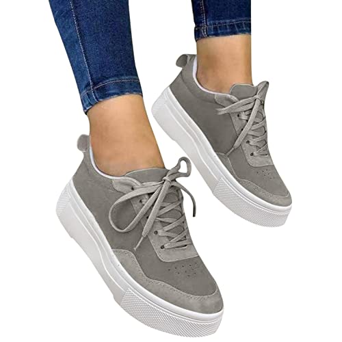 Women's Platform Wedge Sneakers Soft Comfortable Lightweight Fashion Casual High Heel Lace Up Wailking Shoes for Women Travel Work Nurse Driving Sports Grey