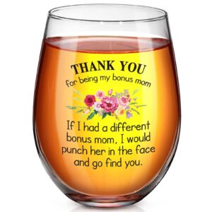 patelai thank you for being my stepmom wine glass, second mom stepmother mommy gifts for mother's day christmas birthday, 17 oz wine glass for step mother, mother in law