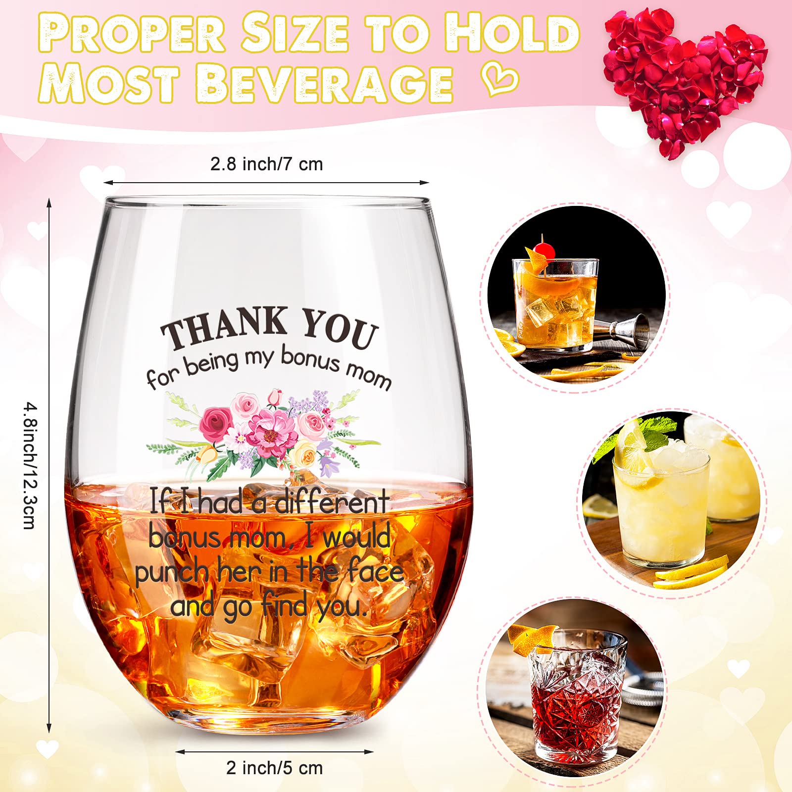 Patelai Thank You for Being My Stepmom Wine Glass, Second Mom Stepmother Mommy Gifts for Mother's Day Christmas Birthday, 17 oz Wine Glass for Step Mother, Mother in Law