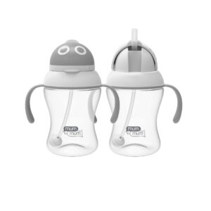 mum to mum leak-proof easy-drinking space robot straw cups 8oz for 6+ months, 2 pack, mm203a