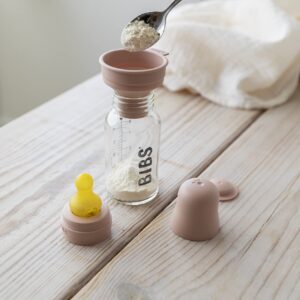 BIBS Baby Glass Bottle. Anti-Colic. Round Natural Rubber Latex Nipple. Supports Natural Breastfeeding, Complete Set - 110 ml, Sage