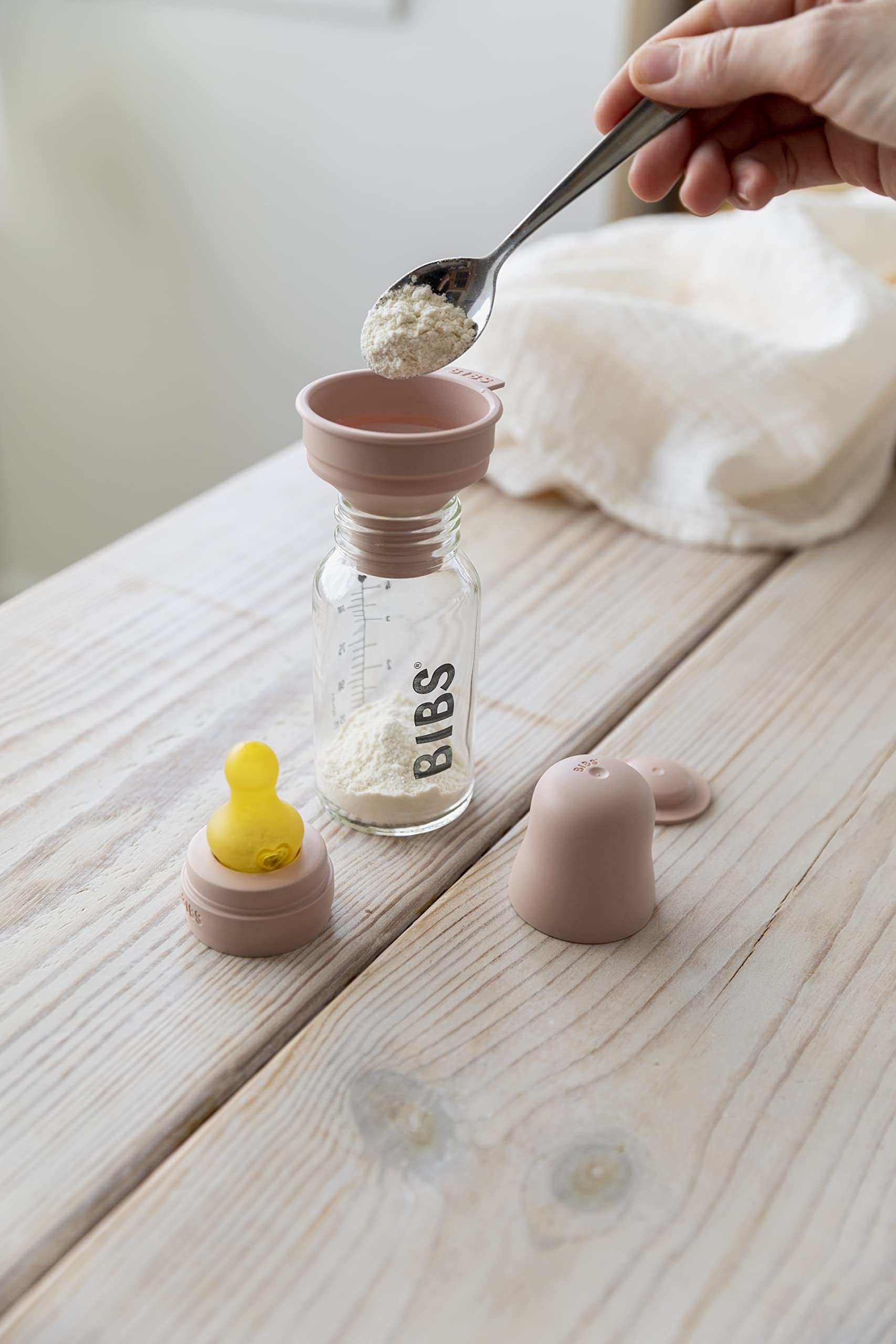 BIBS Baby Glass Bottle. Anti-Colic. Round Natural Rubber Latex Nipple. Supports Natural Breastfeeding, Complete Set - 110 ml, Sage