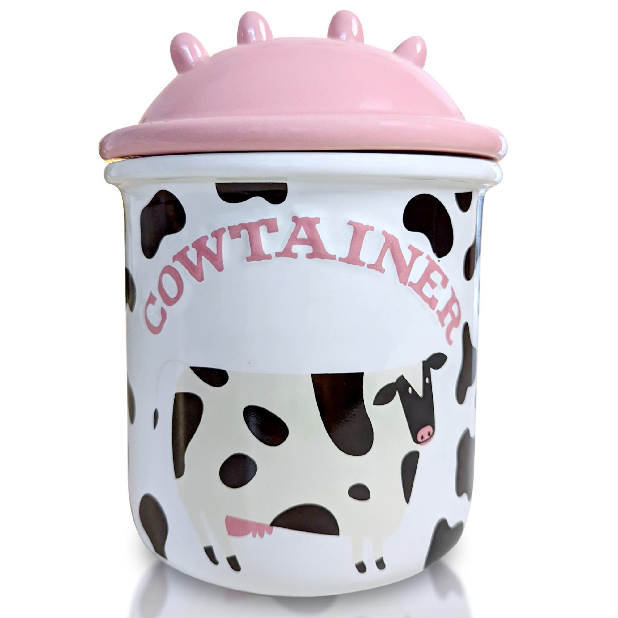 Cow Cookie Jar for Kitchen Counter Airtight Lids - Cute Ceramic Cow Gifts for Cow Lovers - Non Scratch Cow Print Stuff Gifts for Women - Food Storage Containers Cow Decor For Christmas (Large 8" x 6")