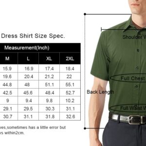 HISDERN Green Dress Shirts for Men Regular Fit Business Casual Button Down Shirts Olive Green Short Sleeve Mens Shirts Fashion Contrast Striped Collared Shirt