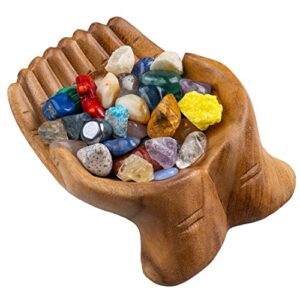 curawood carved hands offering bowl - showcase your healing stones - crystal holder for stones - key bowl - crystal storage tray - decorative hand bowl for rock display - crystal shelf display stand
