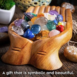 Curawood Carved Hands Offering Bowl - Showcase Your Healing Stones - Crystal Holder for Stones - Key Bowl - Crystal Storage Tray - Decorative Hand Bowl for Rock Display - Crystal Shelf Display Stand