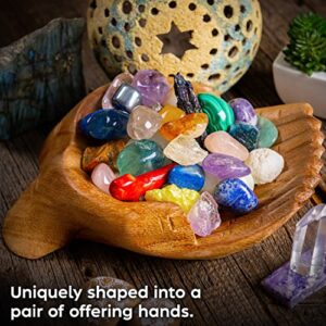 Curawood Carved Hands Offering Bowl - Showcase Your Healing Stones - Crystal Holder for Stones - Key Bowl - Crystal Storage Tray - Decorative Hand Bowl for Rock Display - Crystal Shelf Display Stand