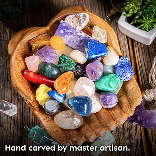 Curawood Carved Hands Offering Bowl - Showcase Your Healing Stones - Crystal Holder for Stones - Key Bowl - Crystal Storage Tray - Decorative Hand Bowl for Rock Display - Crystal Shelf Display Stand