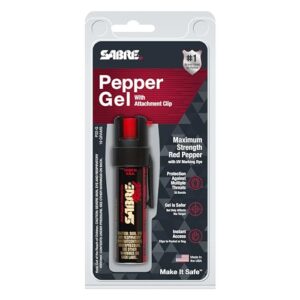 SABRE Pepper Gel with Attachment Clip, Protect Against Multiple Threats with 35 Bursts (5X The Competition), Gel is Safer, UV Marking Dye, Twist Lock Safety, 0.67 fl oz