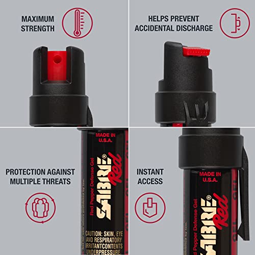 SABRE Pepper Gel with Attachment Clip, Protect Against Multiple Threats with 35 Bursts (5X The Competition), Gel is Safer, UV Marking Dye, Twist Lock Safety, 0.67 fl oz